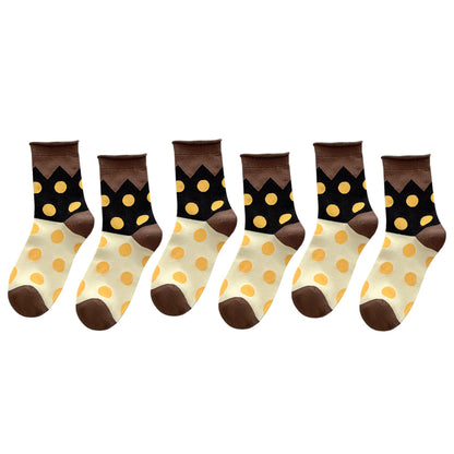 Anna-Kaci 6pk Women's Color - Blocked Polka Dot Cotton Ankle Socks - Trendy Ins - Style Socks