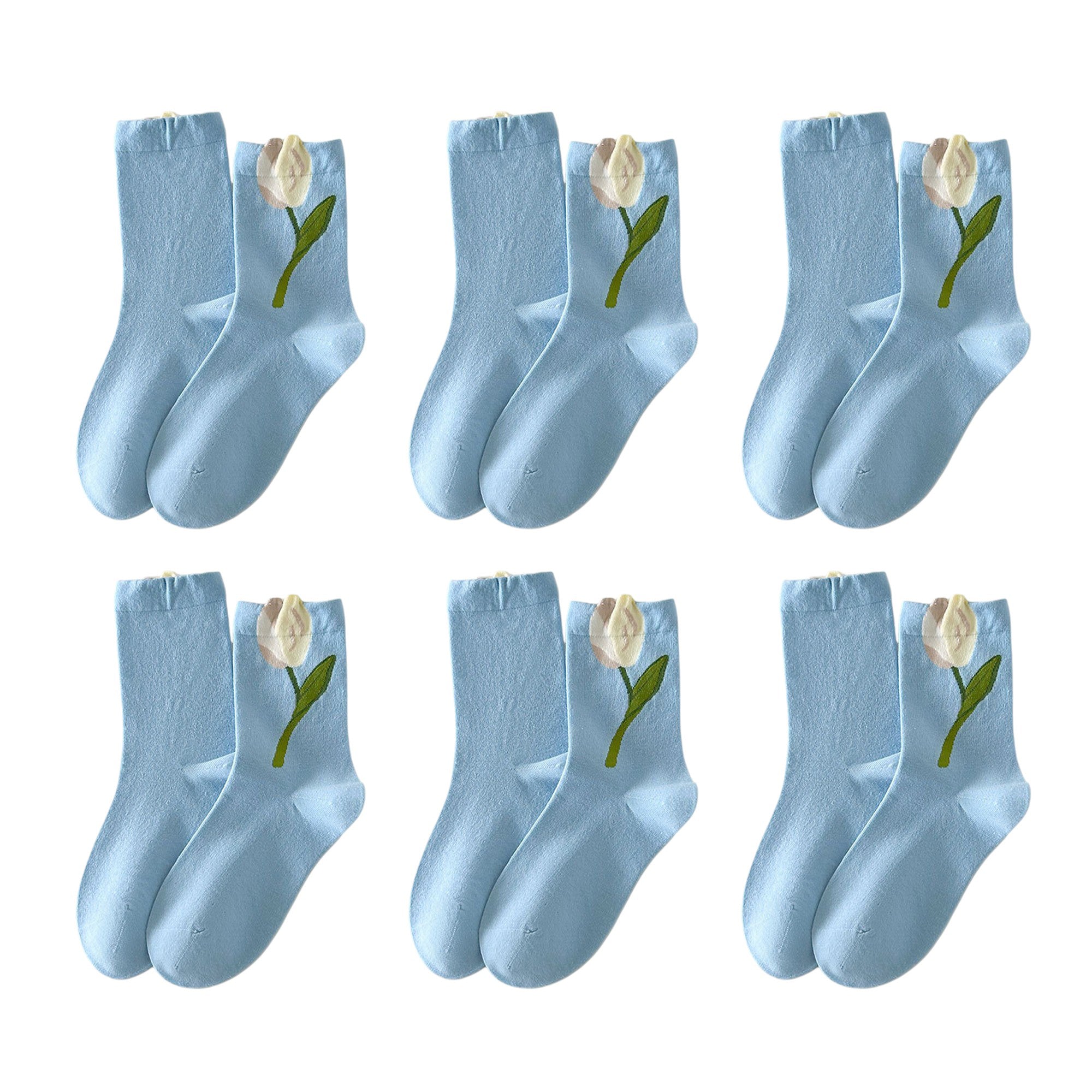 Anna-Kaci 6pk Women's Ankle Socks with Tulip Embroidery