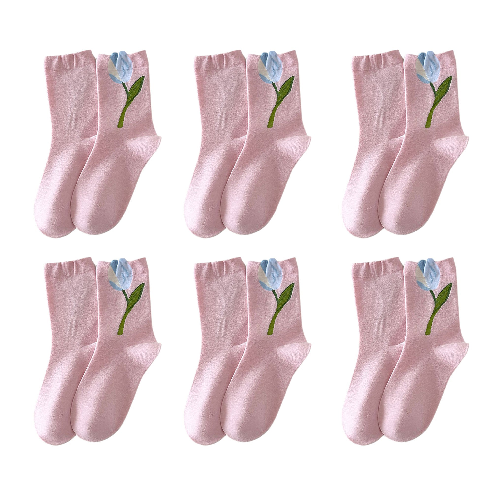 Anna-Kaci 6pk Women's Ankle Socks with Tulip Embroidery