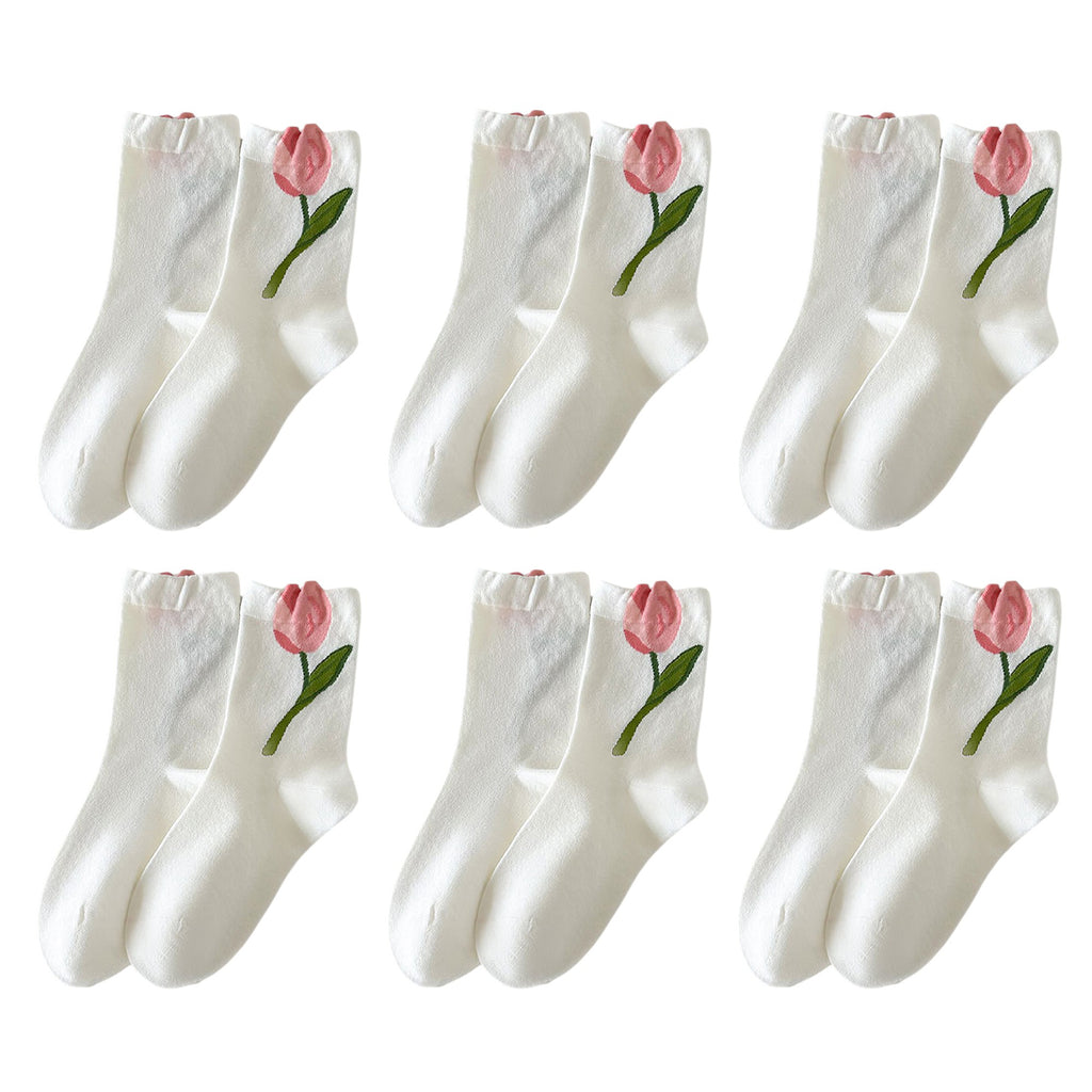 Anna-Kaci 6pk Women's Ankle Socks with Tulip Embroidery