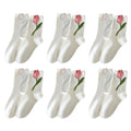 Anna-Kaci 6pk Women's Ankle Socks with Tulip Embroidery