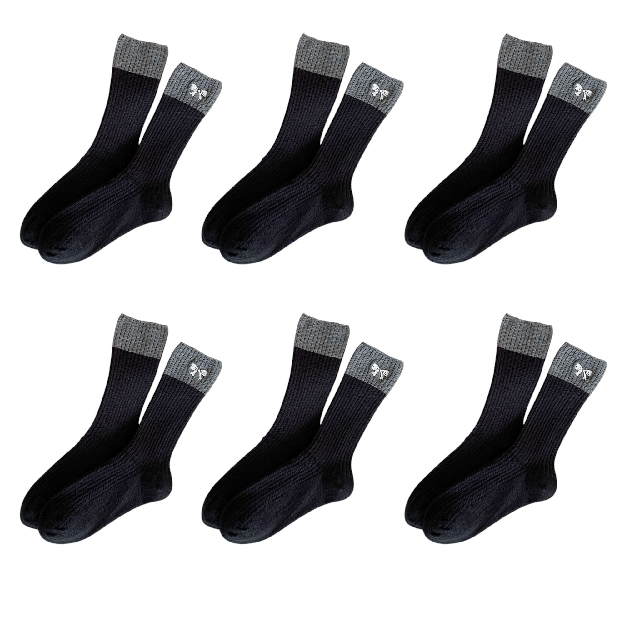 Anna-Kaci Women's 6pk Color - Block Crew Socks with Bow Embroidery