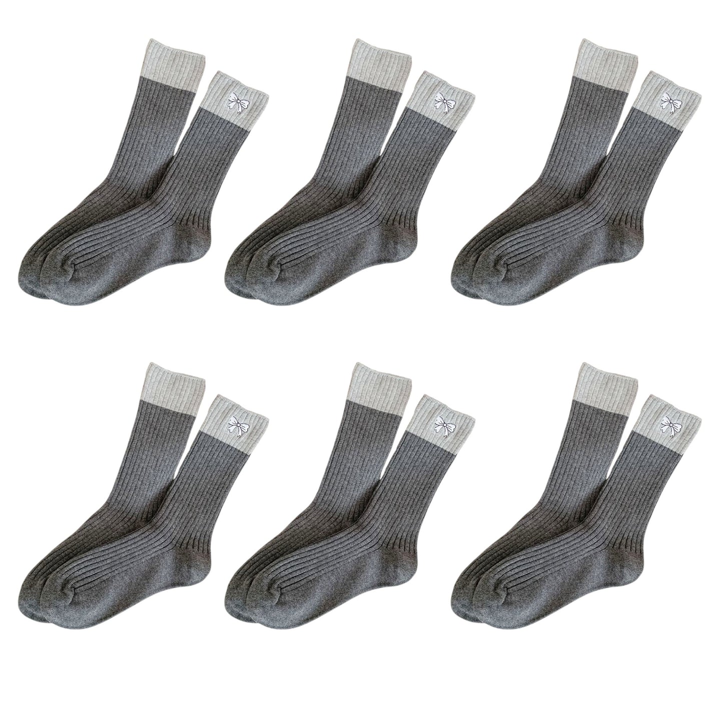 Anna-Kaci Women's 6pk Color - Block Crew Socks with Bow Embroidery