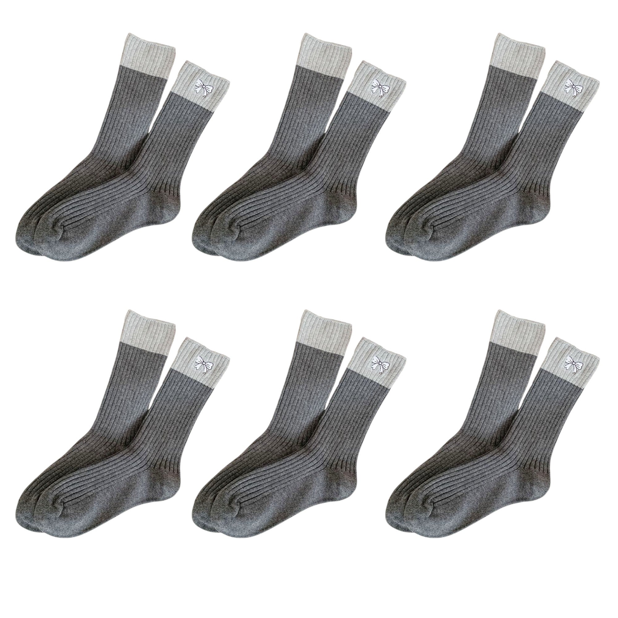 Anna-Kaci Women's 6pk Color - Block Crew Socks with Bow Embroidery
