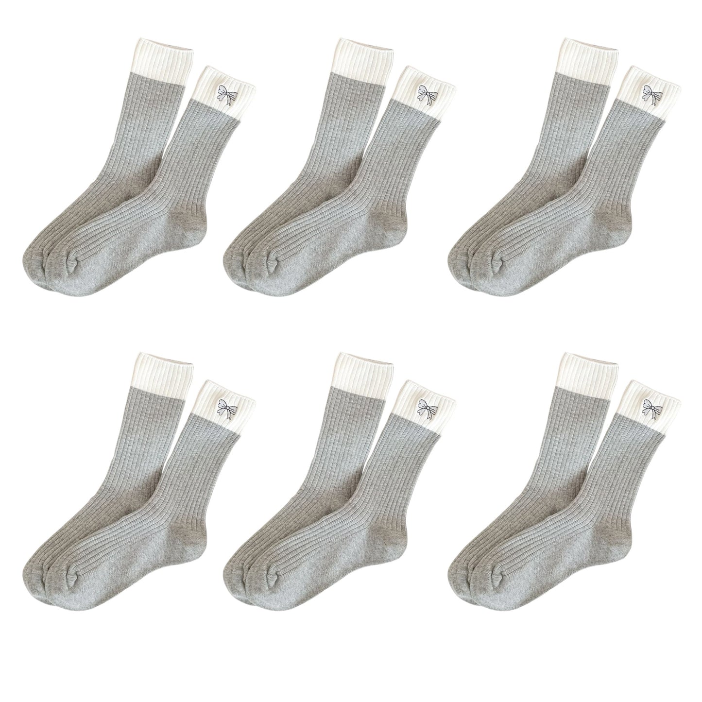 Anna-Kaci Women's 6pk Color - Block Crew Socks with Bow Embroidery