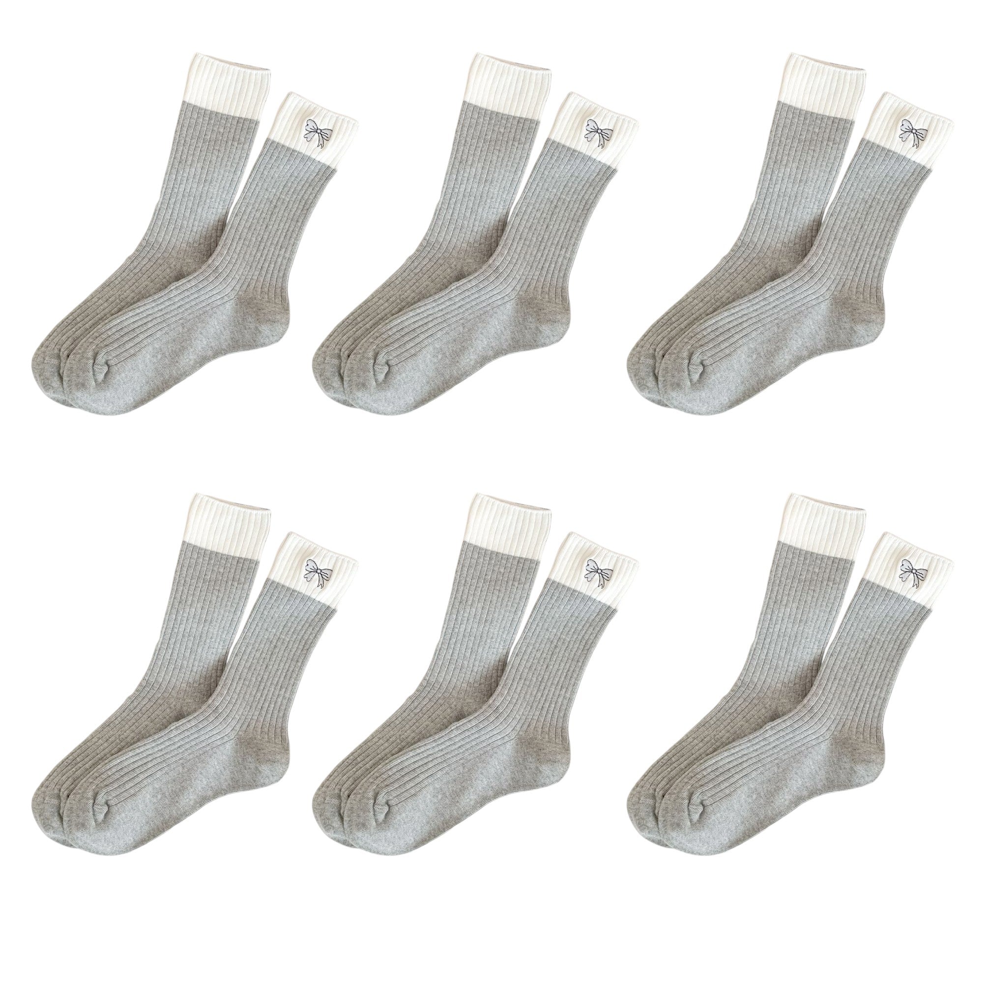Anna-Kaci Women's 6pk Color - Block Crew Socks with Bow Embroidery