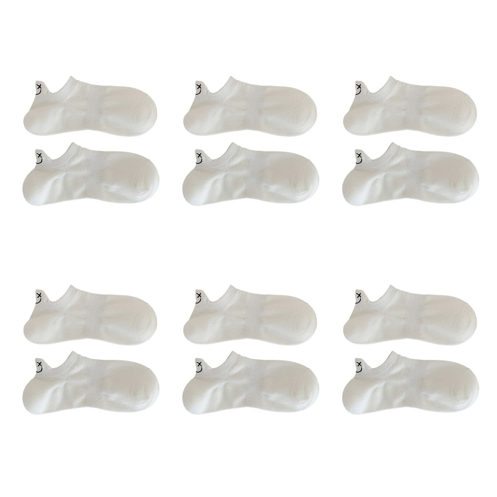 Anna-Kaci Women's 6pk Cotton White No - Show Socks with Smiley Face Embroidery