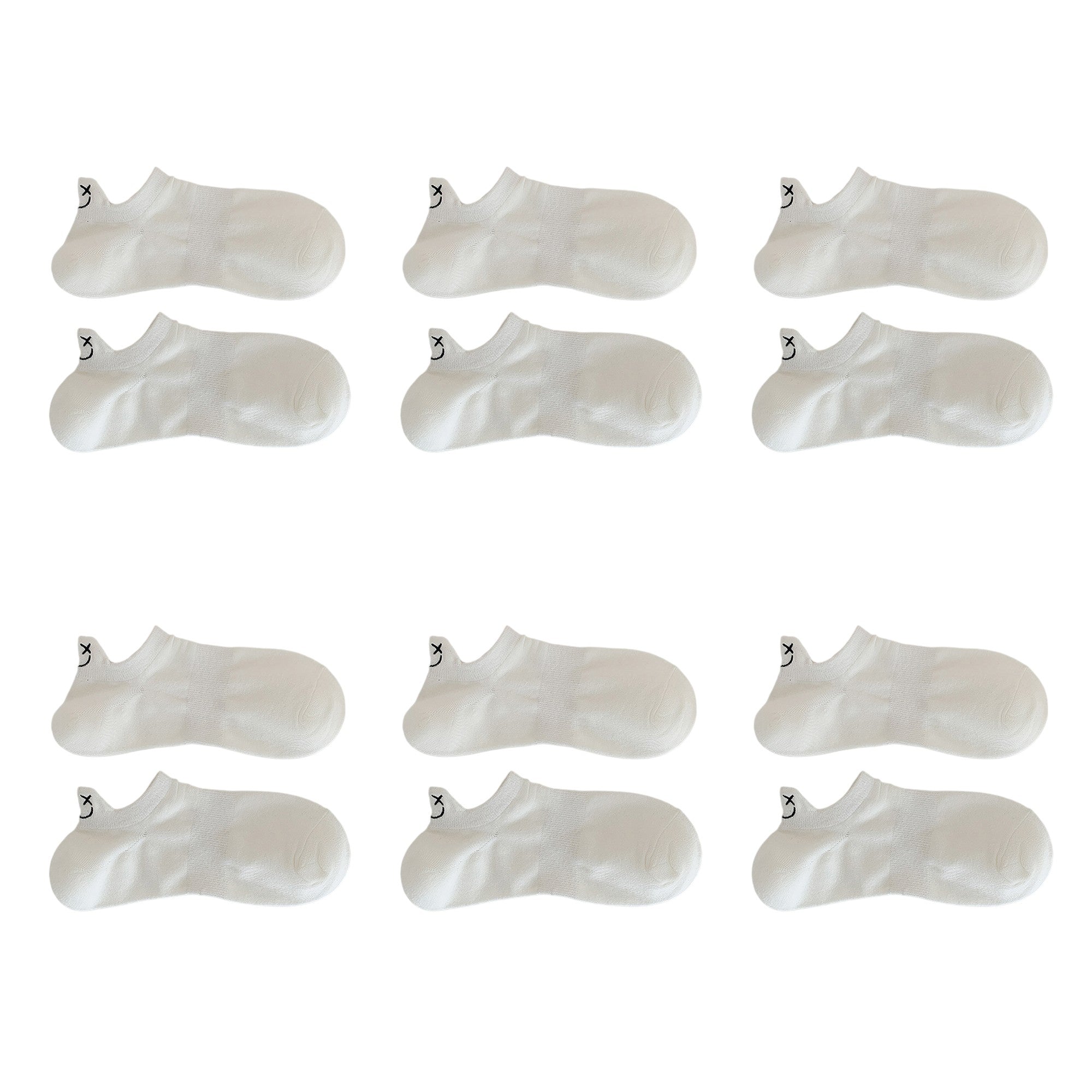 Anna-Kaci Women's 6pk Cotton White No - Show Socks with Smiley Face Embroidery