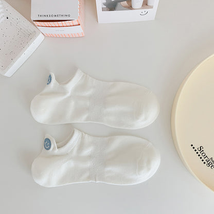 Anna-Kaci Women's 6pk Cotton White No - Show Socks with Smiley Face Embroidery