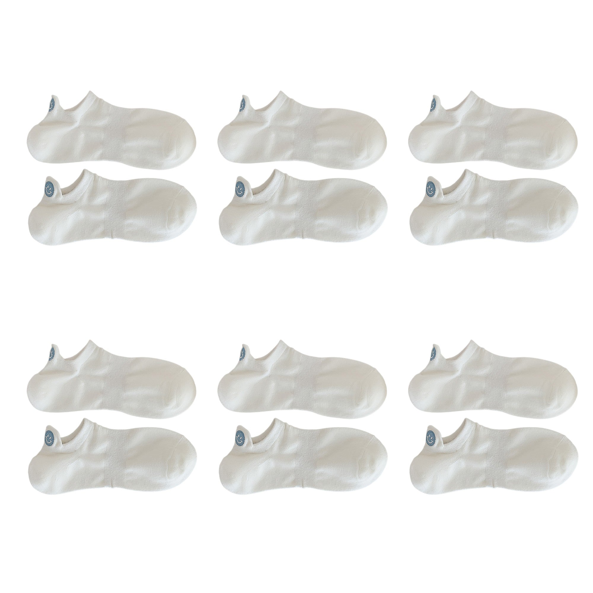 Anna-Kaci Women's 6pk Cotton White No - Show Socks with Smiley Face Embroidery
