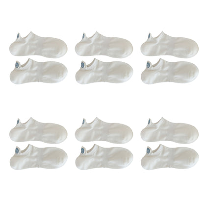 Anna-Kaci Women's 6pk Cotton White No - Show Socks with Smiley Face Embroidery