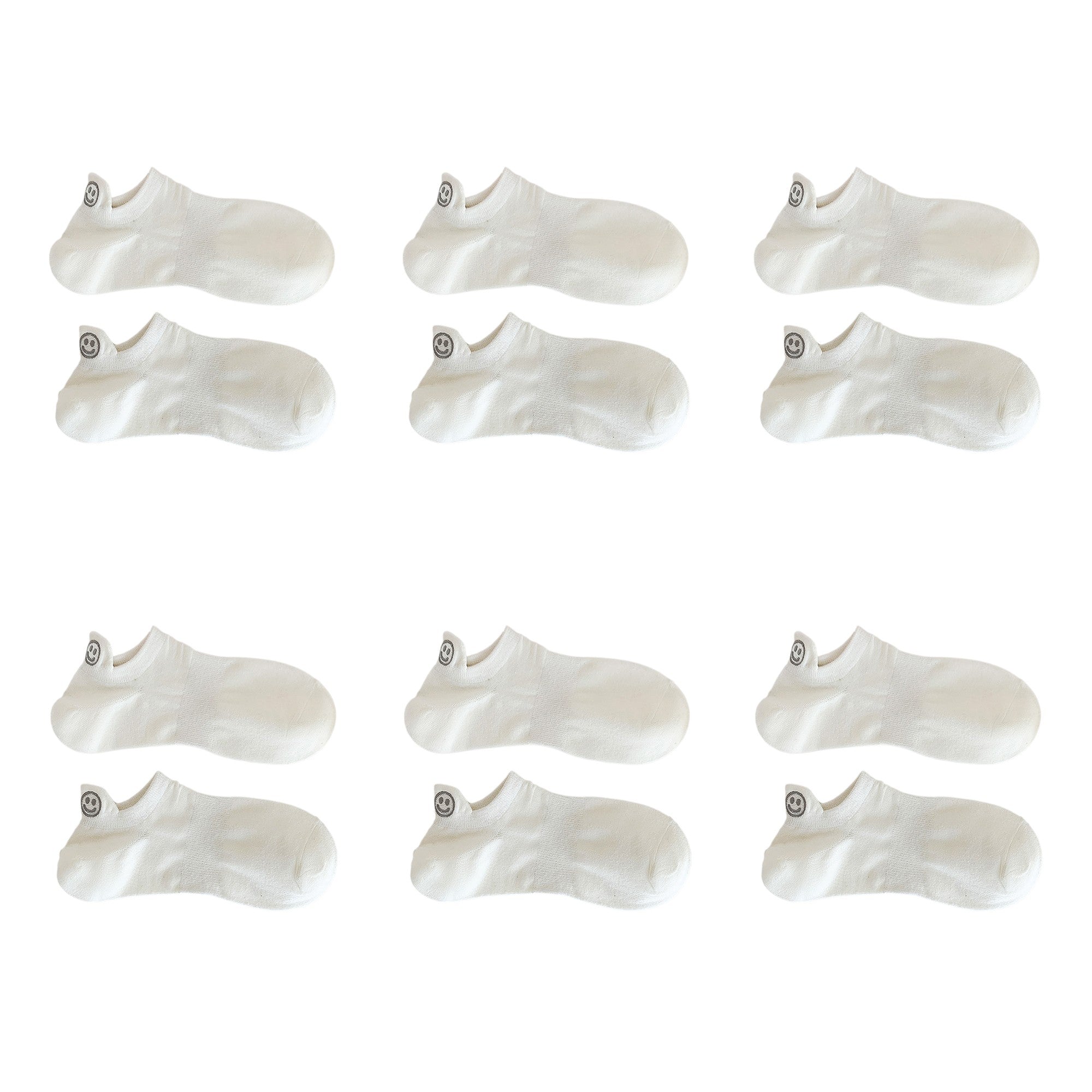 Anna-Kaci Women's 6pk Cotton White No - Show Socks with Smiley Face Embroidery