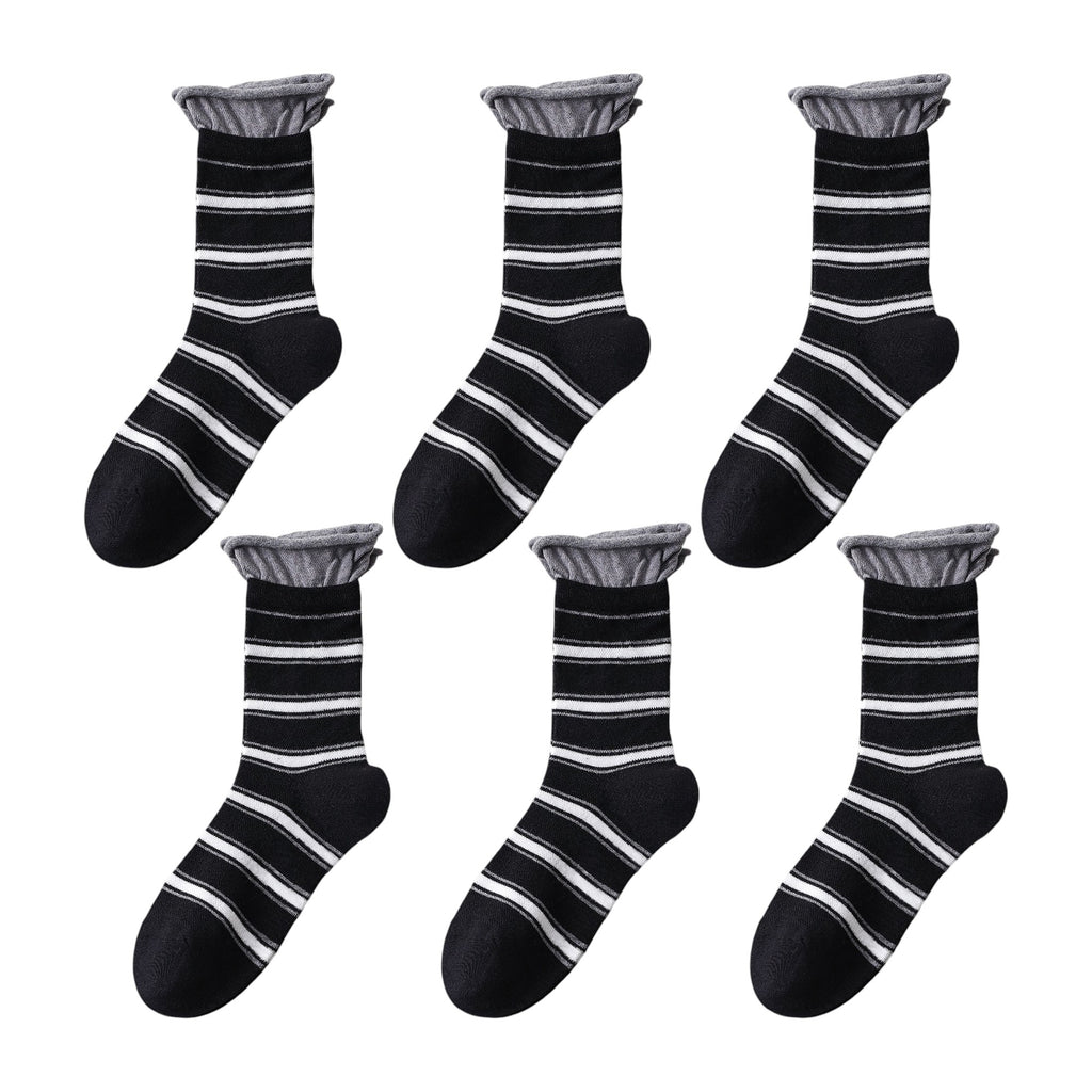 Anna-Kaci Women's 6pk Striped Ankle Socks with Cuffed Design