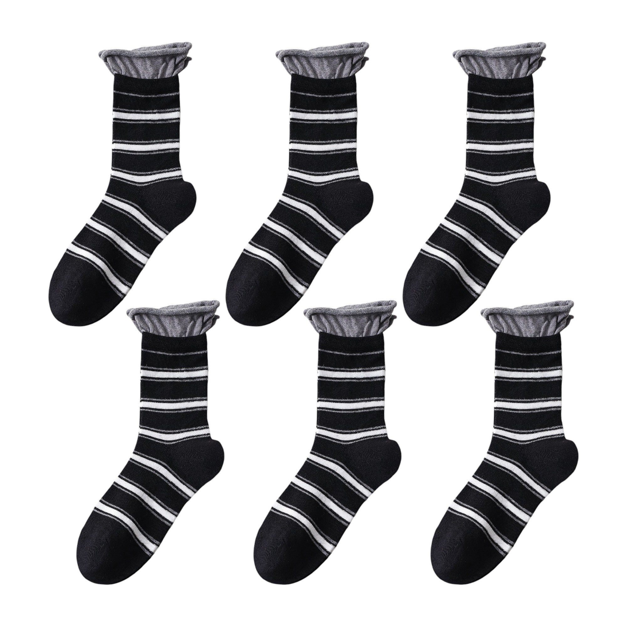 Anna-Kaci Women's 6pk Striped Ankle Socks with Cuffed Design