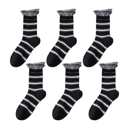 Anna-Kaci Women's 6pk Striped Ankle Socks with Cuffed Design
