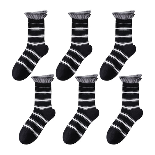 Anna-Kaci Women's 6pk Striped Ankle Socks with Cuffed Design