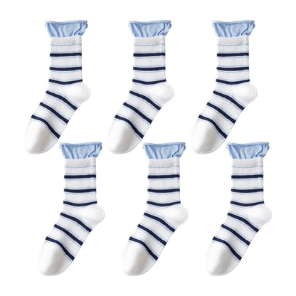 Anna-Kaci Women's 6pk Striped Ankle Socks with Cuffed Design