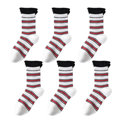 Anna-Kaci Women's 6pk Striped Ankle Socks with Cuffed Design