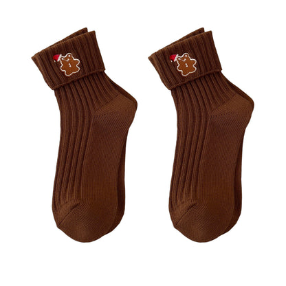 Anna-Kaci Women's 2-Pair Pack Fall Winter Warm Cotton Socks with Cute Christmas Embroidery