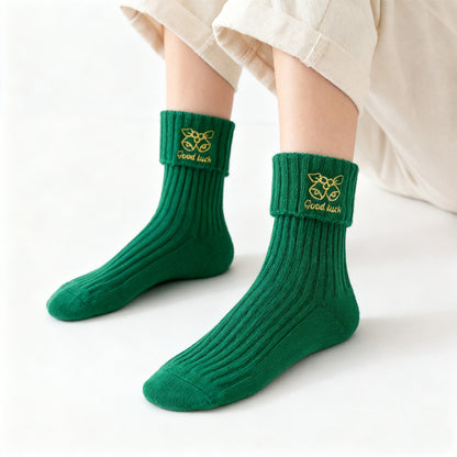 Anna-Kaci Women's 2-Pair Pack Fall Winter Warm Cotton Socks with Cute Christmas Embroidery