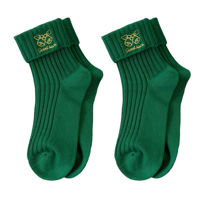 Anna-Kaci Women's 2-Pair Pack Fall Winter Warm Cotton Socks with Cute Christmas Embroidery