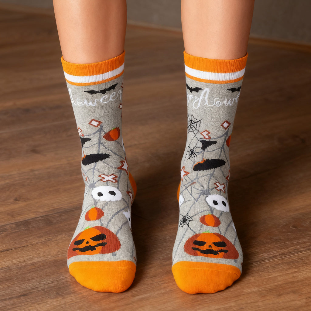 Anna-Kaci 2 Pairs Women's Cotton Halloween Socks Fun Festive Holiday Patterns