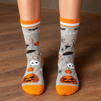 Anna-Kaci 2 Pairs Women's Cotton Halloween Socks Fun Festive Holiday Patterns