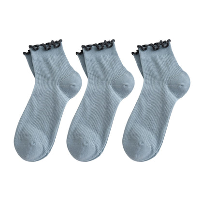 Anna-Kaci Women's 3-Pair Pack Cotton Mesh Ankle Socks with Delicate Ruffle Trim
