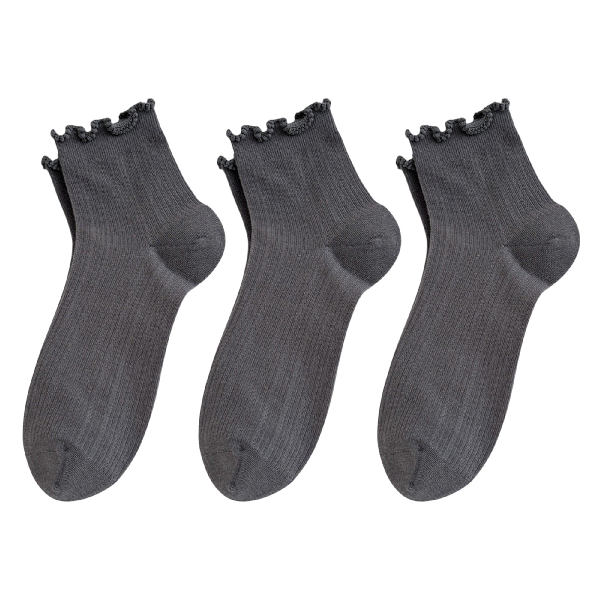 Anna-Kaci Women's 3-Pair Pack Cotton Mesh Ankle Socks with Delicate Ruffle Trim