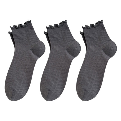 Anna-Kaci Women's 3-Pair Pack Cotton Mesh Ankle Socks with Delicate Ruffle Trim