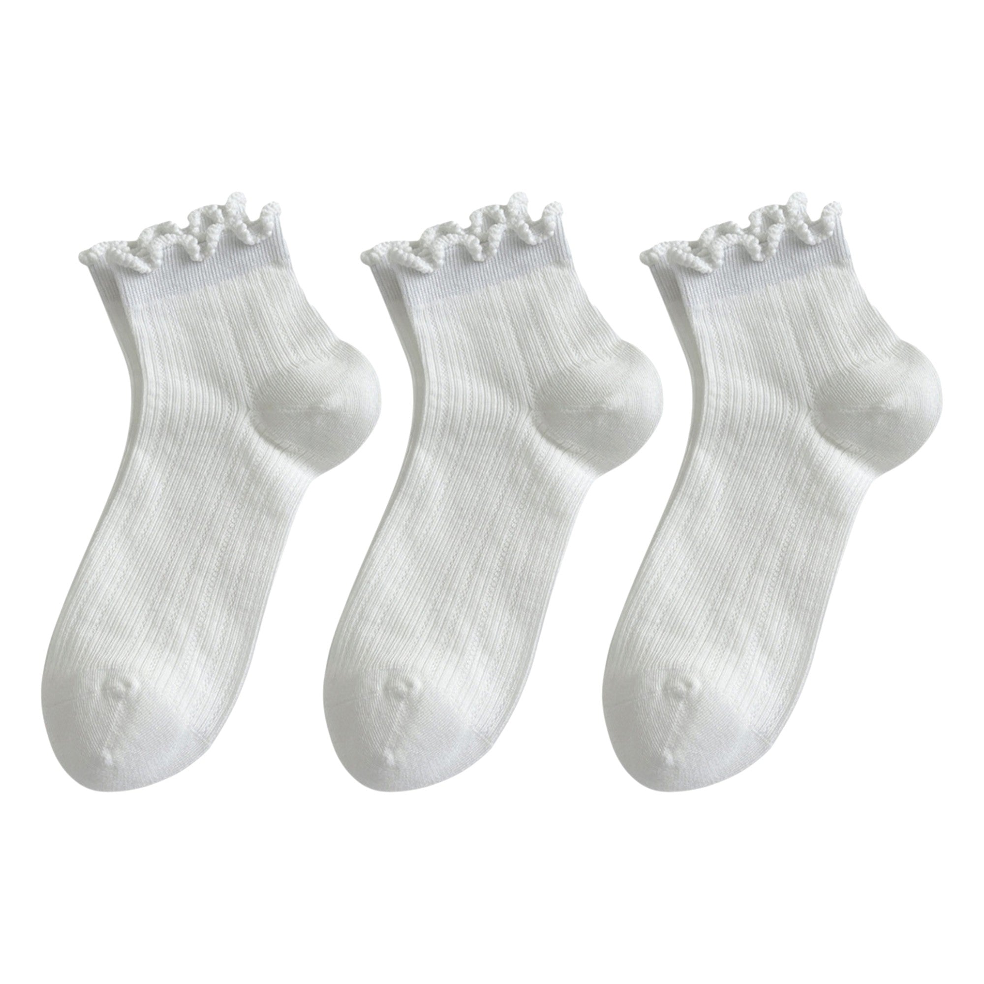 Anna-Kaci Women's 3-Pair Pack Cotton Mesh Ankle Socks with Delicate Ruffle Trim