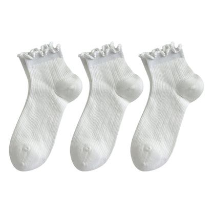Anna-Kaci Women's 3-Pair Pack Cotton Mesh Ankle Socks with Delicate Ruffle Trim