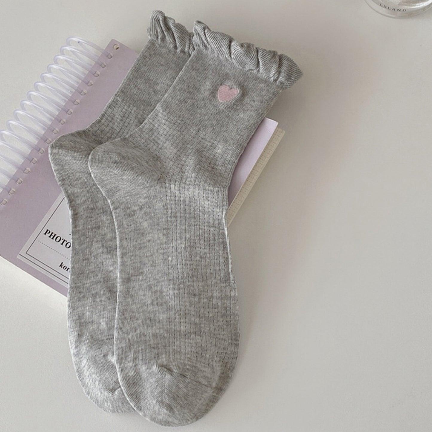 Anna-Kaci Women's 3-Pack Breathable Cotton Blend Socks with Ruffle Trim and Heart Embroidery