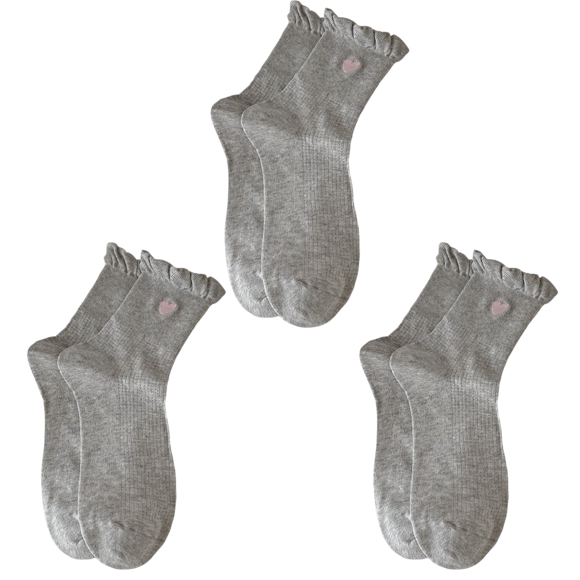 Anna-Kaci Women's 3-Pack Breathable Cotton Blend Socks with Ruffle Trim and Heart Embroidery