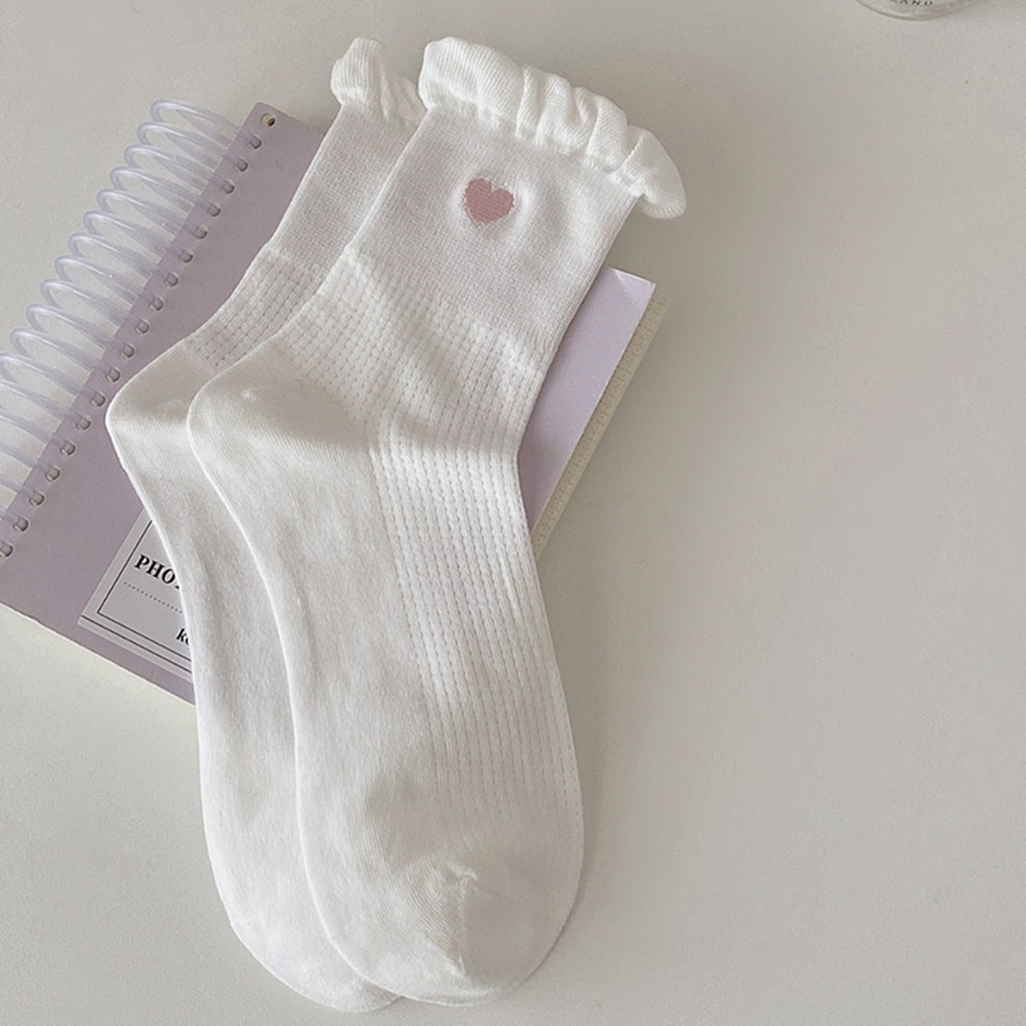 Anna-Kaci Women's 3-Pack Breathable Cotton Blend Socks with Ruffle Trim and Heart Embroidery