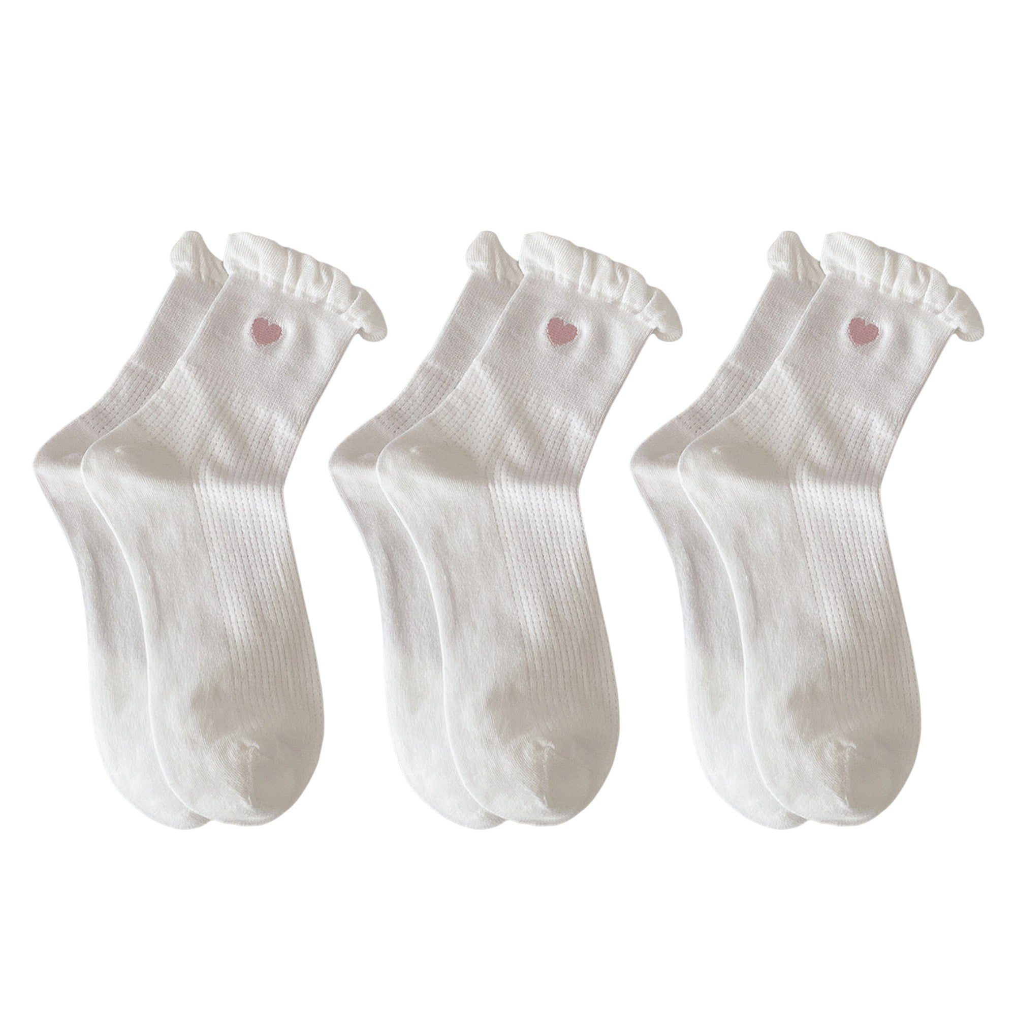 Anna-Kaci Women's 3-Pack Breathable Cotton Blend Socks with Ruffle Trim and Heart Embroidery