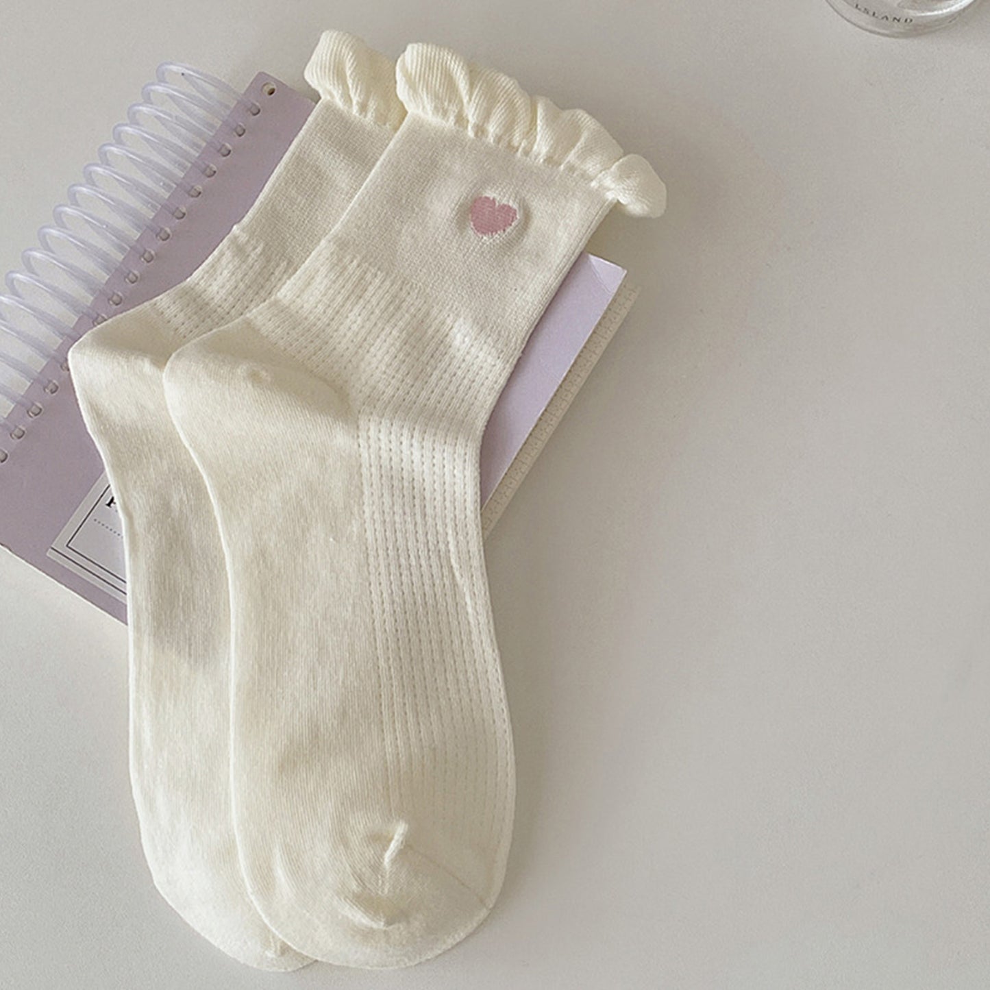 Anna-Kaci Women's 3-Pack Breathable Cotton Blend Socks with Ruffle Trim and Heart Embroidery