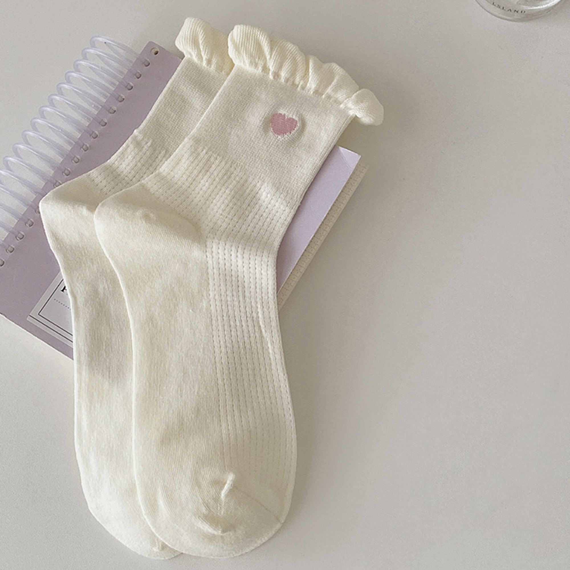 Anna-Kaci Women's 3-Pack Breathable Cotton Blend Socks with Ruffle Trim and Heart Embroidery