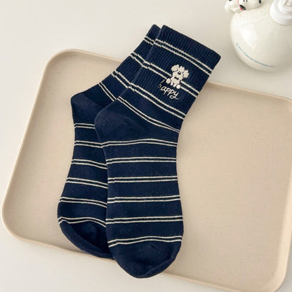 Anna-Kaci Women's 3-Pair Pack Cotton Blend Crew Socks with Cute Dogs Embroidery Design