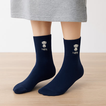 Anna-Kaci Women's 3-Pair Pack Cotton Blend Crew Socks with Cute Dogs Embroidery Design
