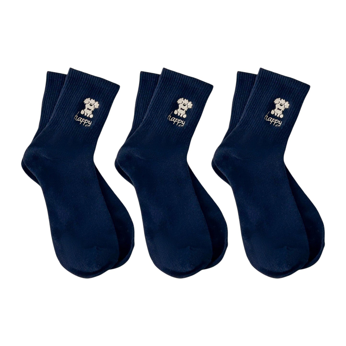 Anna-Kaci Women's 3-Pair Pack Cotton Blend Crew Socks with Cute Dogs Embroidery Design