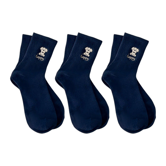 Anna-Kaci Women's 3-Pair Pack Cotton Blend Crew Socks with Cute Dogs Embroidery Design