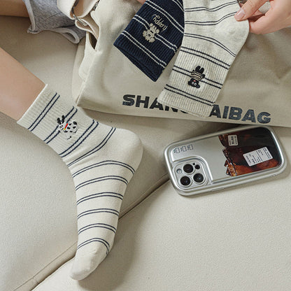 Anna-Kaci Women's 3-Pair Pack Cotton Blend Crew Socks with Cute Dogs Embroidery Design