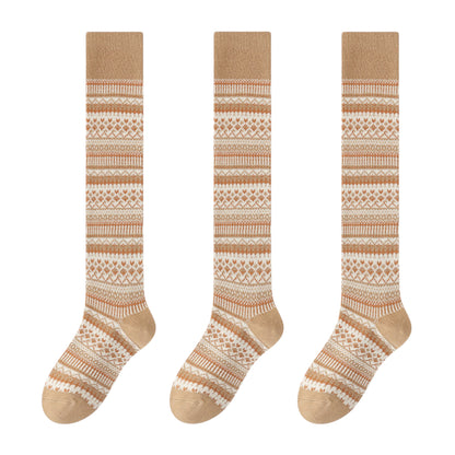 Anna-Kaci Women's 3-Pair Pack Knee-High Warm Socks with Vintage Stripe Design
