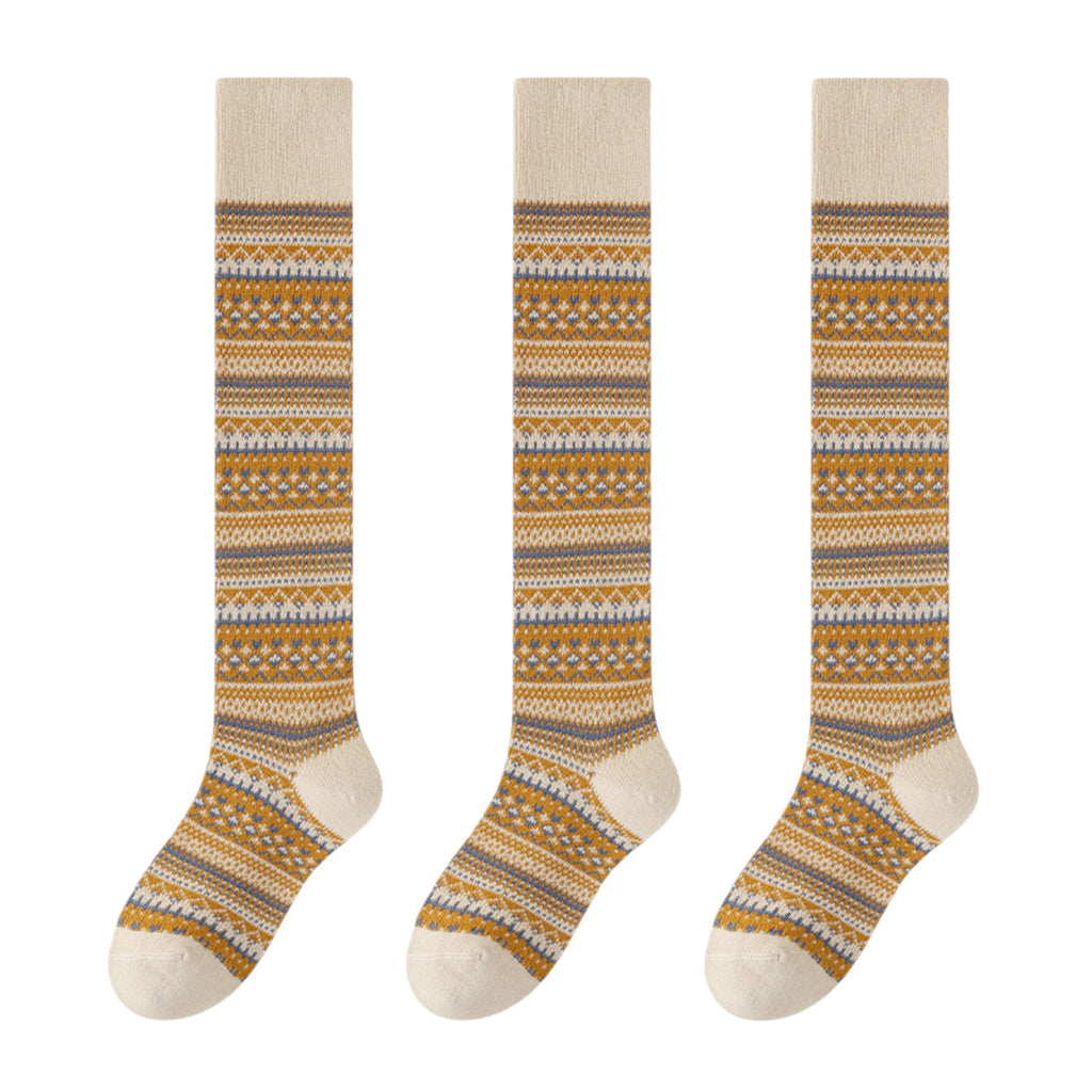 Anna-Kaci Women's 3-Pair Pack Knee-High Warm Socks with Vintage Stripe Design