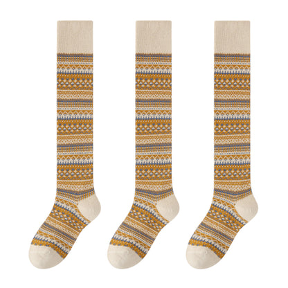 Anna-Kaci Women's 3-Pair Pack Knee-High Warm Socks with Vintage Stripe Design