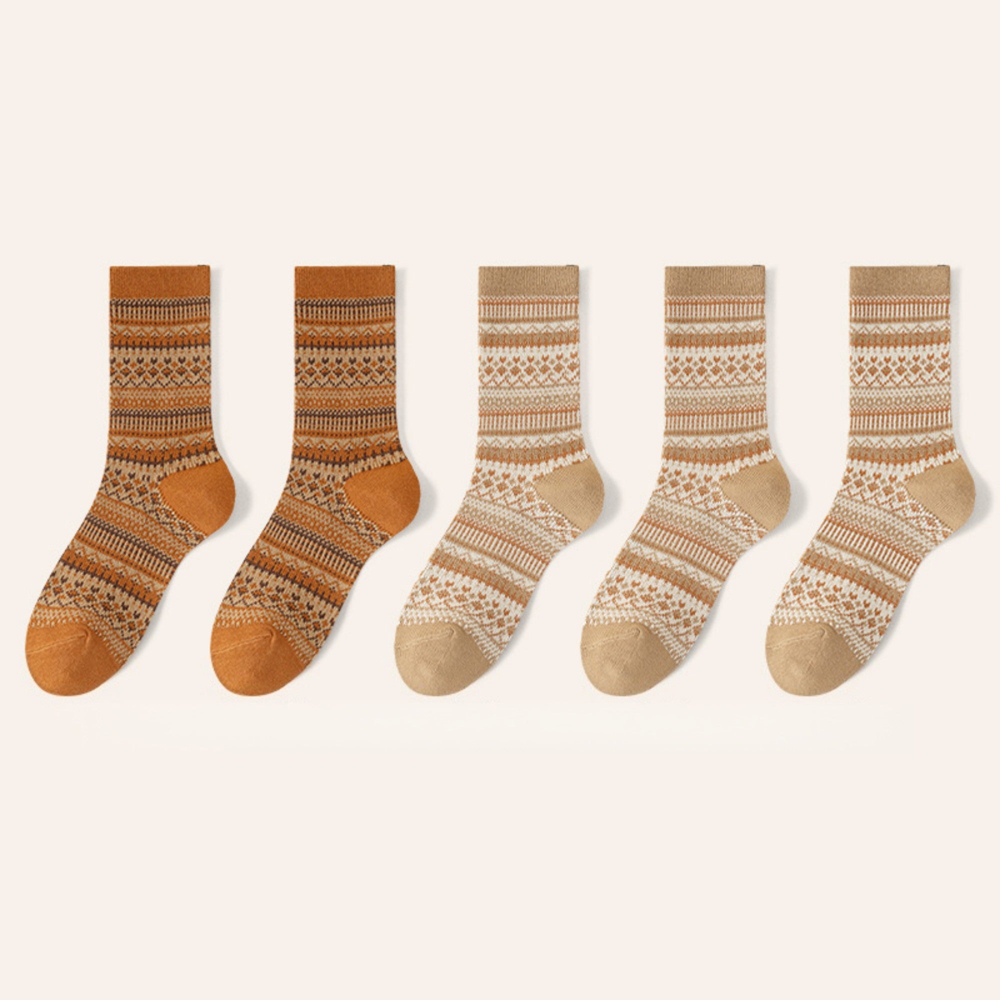 Anna-Kaci Women's 5-Pair Vintage Patterned Crew Socks Gift Set with Soft Knit Fabric US 5¨C9