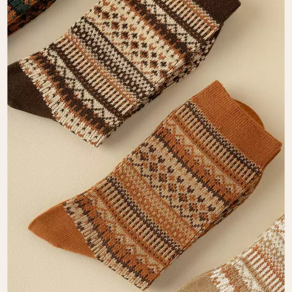 Anna-Kaci Women's 5-Pair Vintage Patterned Crew Socks Gift Set with Soft Knit Fabric US 5¨C9