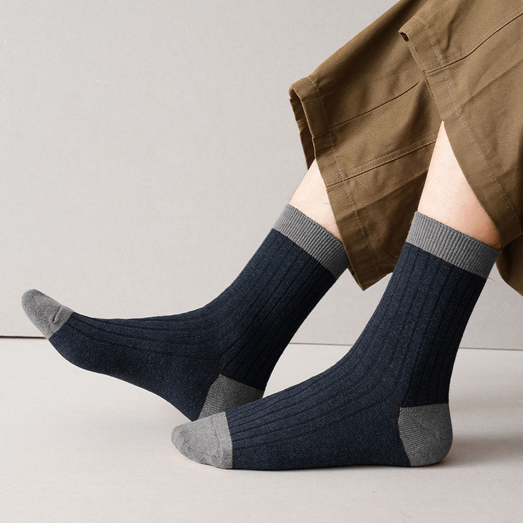 Anna-Kaci 6pk Men's Contrast - Color Ribbed Crew Socks - Non - Binding & Stay - Up
