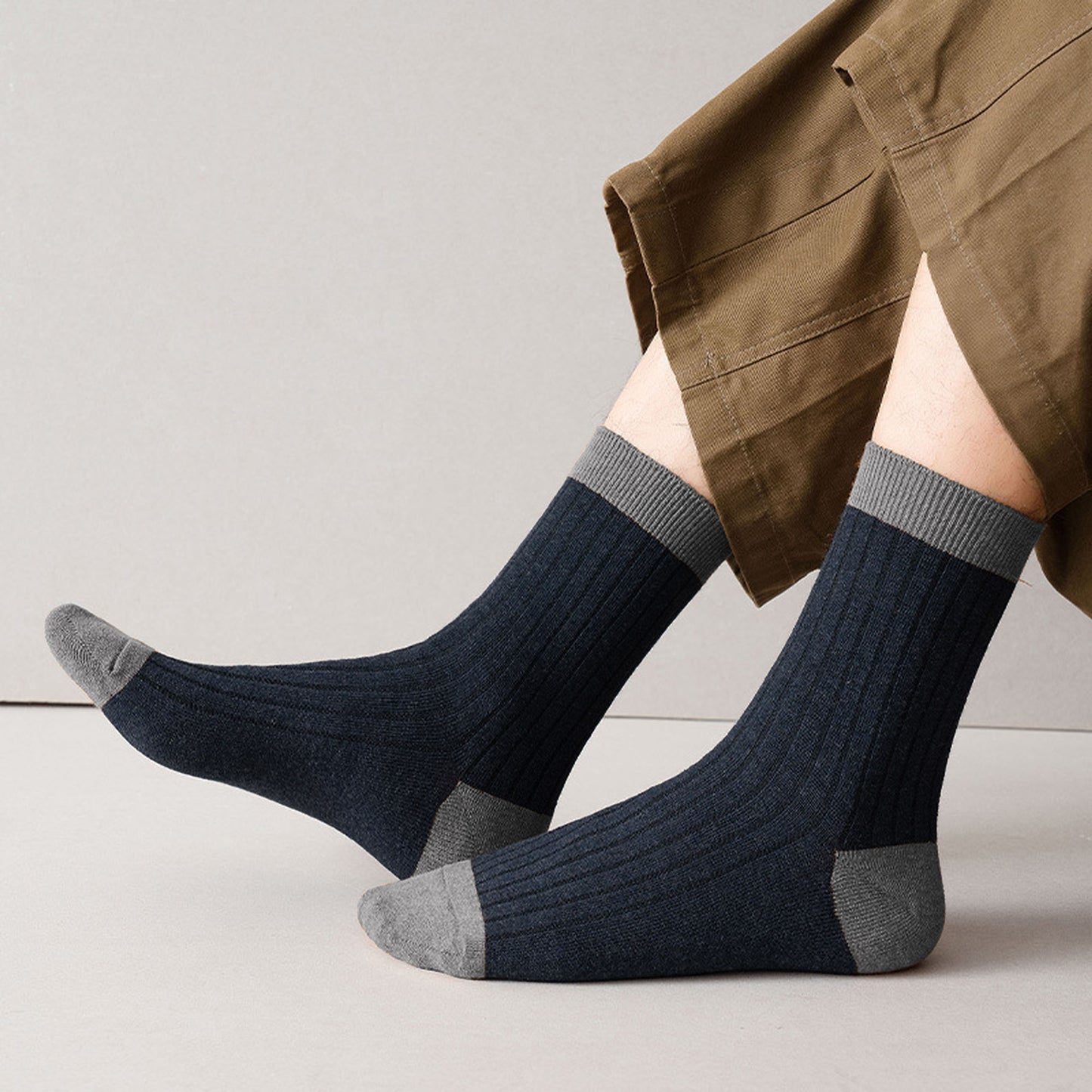 Anna-Kaci 6pk Men's Contrast - Color Ribbed Crew Socks - Non - Binding & Stay - Up